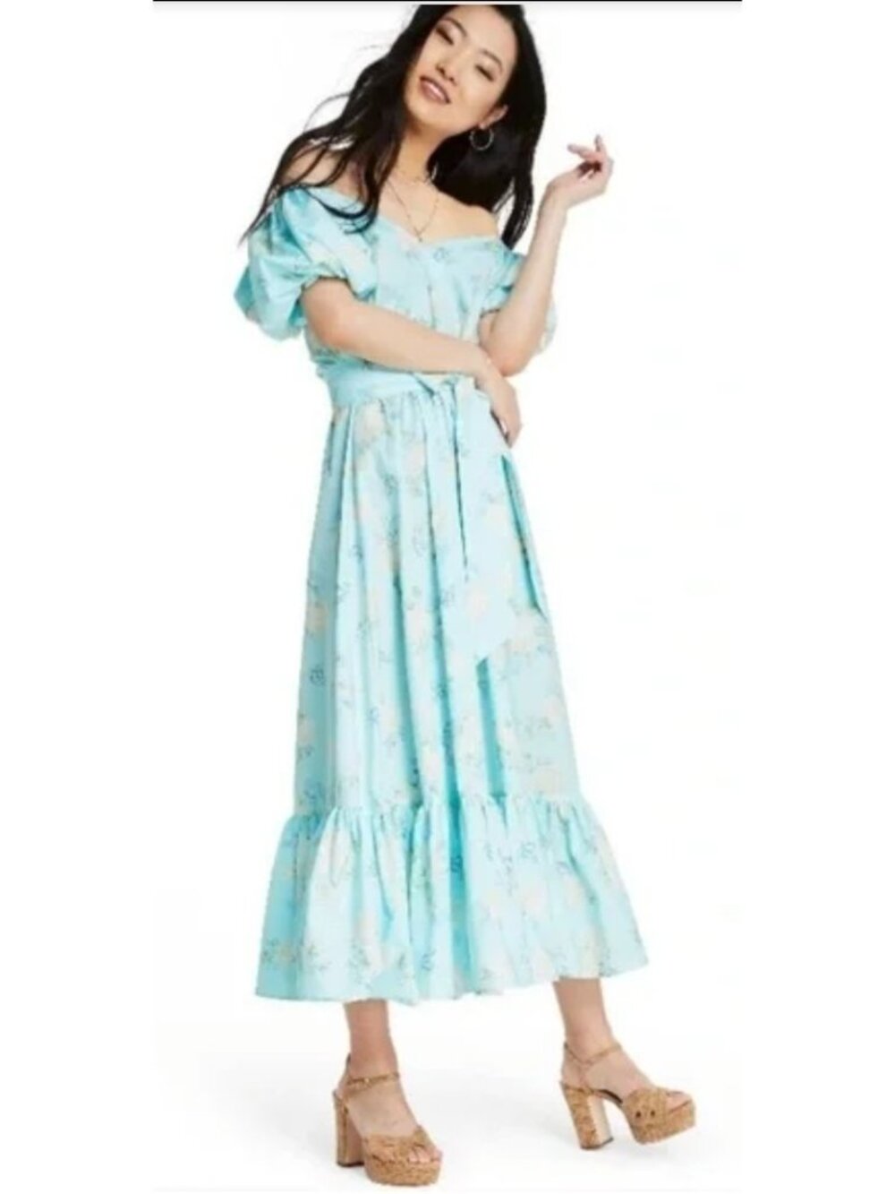 NWOT LoveShackFancy X Target Estelle Maxi Dress Womens 12 Blue Floral